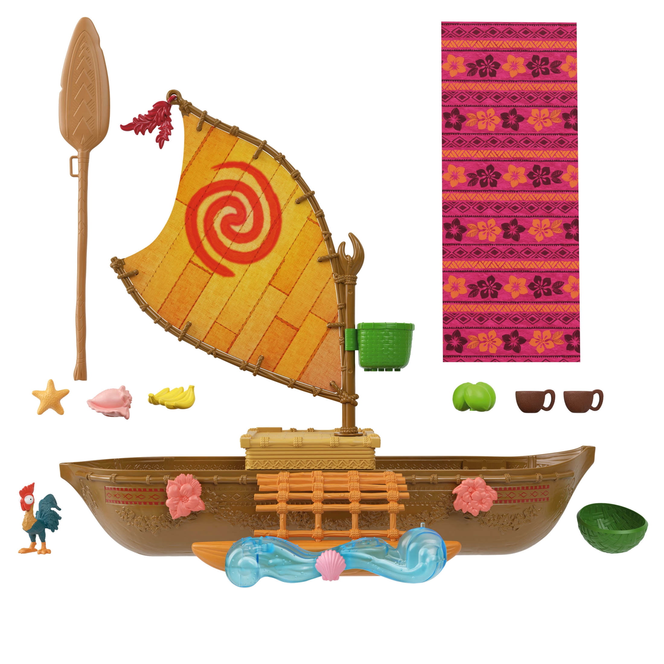 Disney Moana Floating Ocean Voyager Canoe Playset with 5 Play Areas, 9 Accessories & Animal Figure