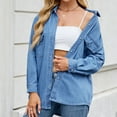 thumbnail image 5 of Bxsruta Coat for Women, Women's Outerwear Spring-Summer Adjustable Sleeve Denim Shirt, Relaxed Fit Long Sleeve Top with Button Front, 5 of 8