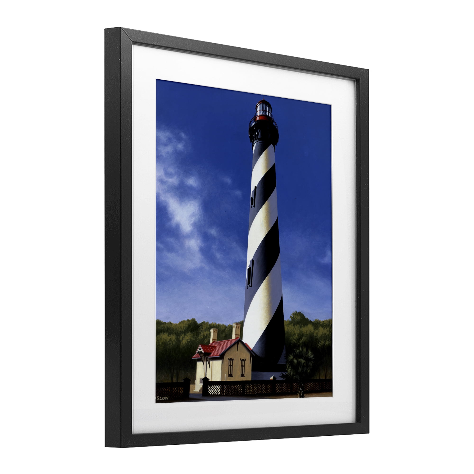 St. Augustine Lighthouse Black Framed Print Under Glass, design by Wind River Studios