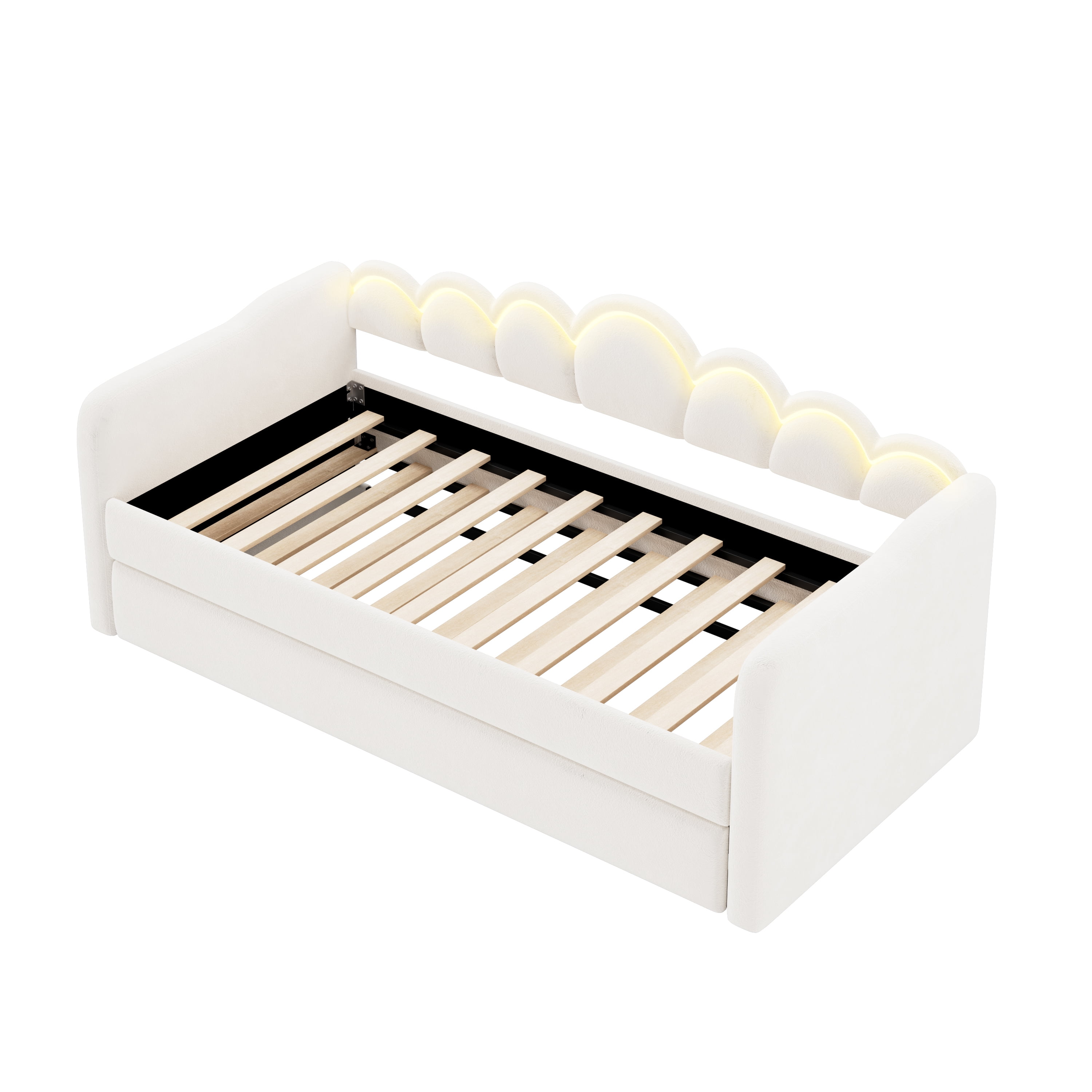 Euroco Upholstery Twin XL Daybed with Trundle and LED Light, Convertible Trundle Bed, White