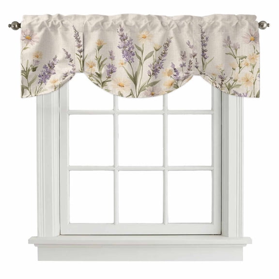 Tie Up Valances for Windows, Spring Lavender Adjustable Valance Curtains Window Treatment for Living Room/Bedroom Windows, Farmhouse Floral Vintage Rod Pocket Kitchen Curtains & Drapes 42x18 Inch