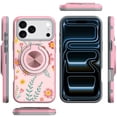 thumbnail image 4 of For iPhone 17 Pro Max Metal Diamond CD Pattern Design Matte Finished Hybrid with Rotational Ring [Car Mount Friendly] Case - Pink with Daisies and Floral, 4 of 4