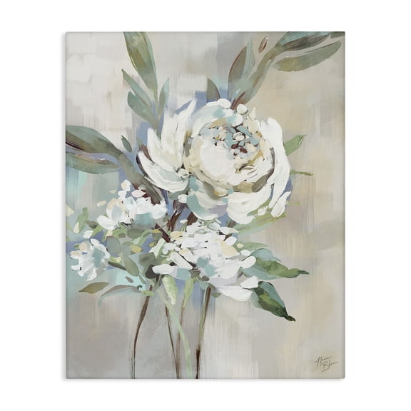 Stupell Industries Antique Rose & Baby's Breath Plants & Flowers Painting Wrapped Canvas Art Print Wall Art, 16 x 20