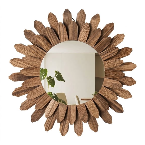 Wall Mirror Decorative, 12-inch Rustic Wood Wall Decor Mirror