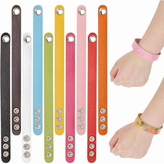 SUNNYCLUE 10 Pcs Plain Leather Bracelets Blank Adjustable Leather Snap Bracelets Wrist Leather Cuffs DIY Craft Wristbands for Men Women Jewelry Making 10 Colors