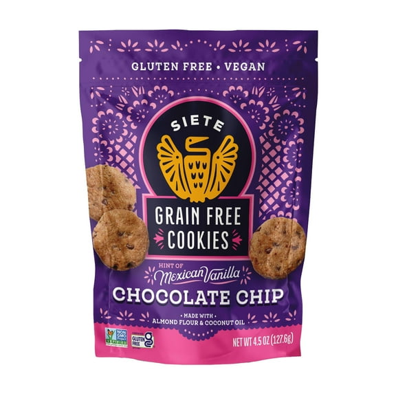 Pack of 2 Siete Grain-Free Chocolate Chip Cookies, 4.5 oz (Package May Vary)