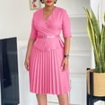 thumbnail image 2 of AURA Plus Size V Neck Pleated A Line Midi Dress High Waist Elegant Summer 2024 Office African Style Dress with Belt, 2 of 10
