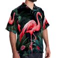 thumbnail image 2 of Flamingo Tropical Rainforest Men's Short Sleeve Beach Shirts Poplin Spread Collar Tops Casual Printed Button Down Summer Unisex, 2 of 6