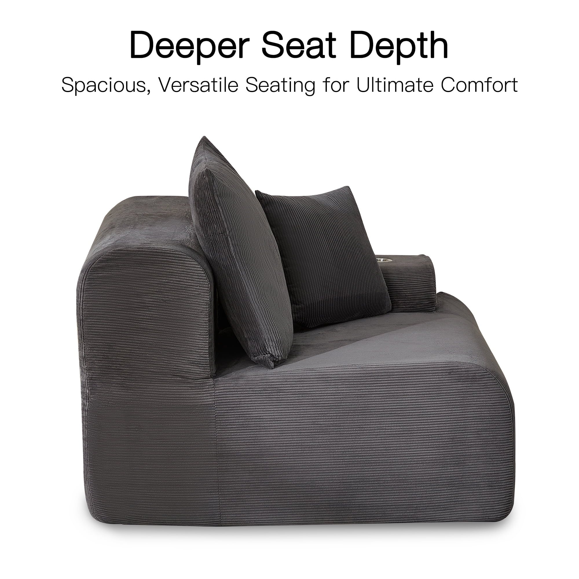 HOMREST 118" L-Shaped Modular Sectional Sofa for Living Room, Corduroy Upholstery Cloud Sofa with Movable Ottoman, Oversized Boneless Couch with Deep Seat No Assembly Required (Charcoal Blue)