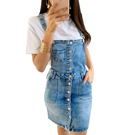 Womens Classic Mini - JDinms Womens Classic Adjustable Strap Denim Overall Mini Dress