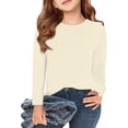thumbnail image 2 of Girls Long Sleeve T Shirts Kids Fall Crewneck Tops Basic Tees Beige 110, 2 of 5
