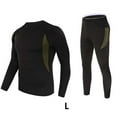 thumbnail image 2 of Thermal Underwear Set Running Jogging Breathable Polyester Long Sleeve Shirts Pants Camping Hiking Traveling Sportswear Black LL, 2 of 10