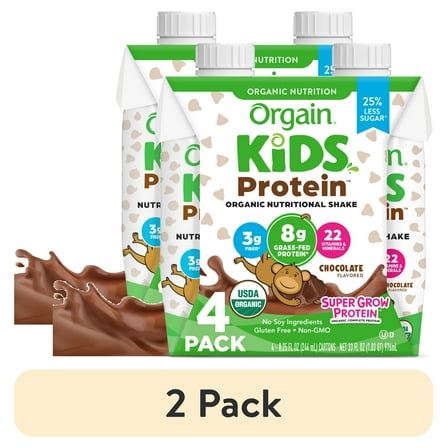 (2 pack) Orgain Organic Kids 8g Protein Nutritional Shake Drink, 22 Vitamins & Minerals Including A, B, C, and D, Chocolate, 4ct