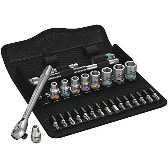 Wera 05004018001 8100 SA 8 Zyklop Metal Ratchet Set with Switch Lever, 1/4" Drive, Metric, 28 Pieces