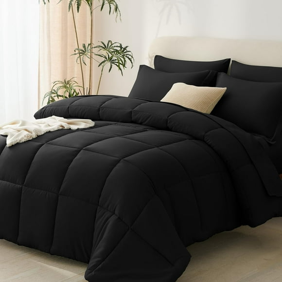 Juego de edredón CozyLux, tamaño king, negro, 7 piezas, para todas las estaciones