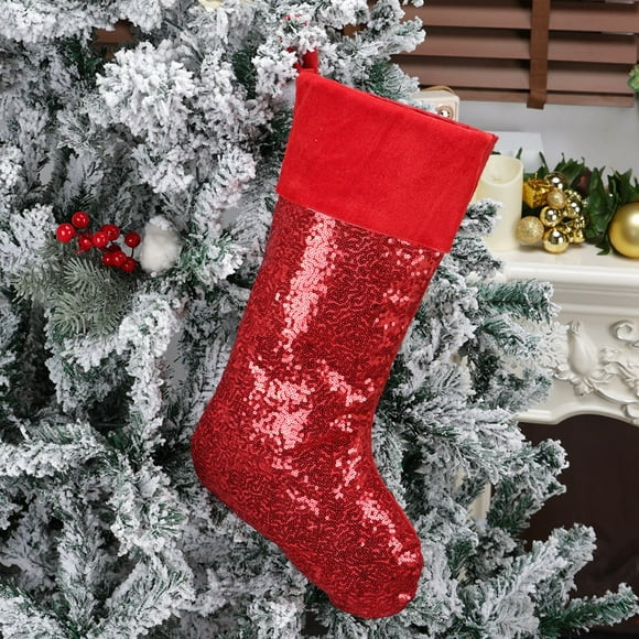 EQWLJWE Bas de Noël à Sequins, Bas de Noël Scintillants, Grand Bas de Noël Vert Aqua pour Cheminée Cadeaux de Sapin de Noël Décorations de Fête Familiale, Ornements de Sapin de Noël