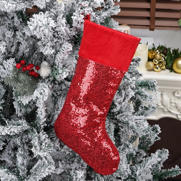 Adornos navideños, calcetines grandes con lentejuelas, bolsas de regalo navideñas, adornos para el árbol de Navidad, accesorios para colgar, artículos para el hogar.