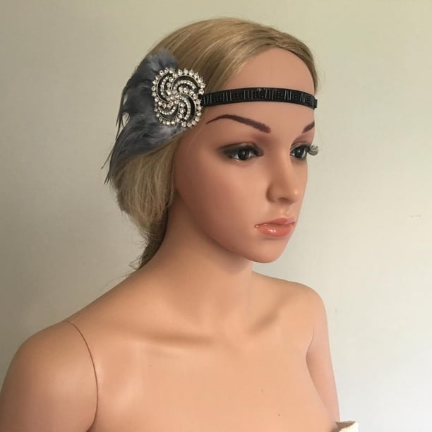 Diadema de plumas perfecl estilo Flapper de los años 20 Gris