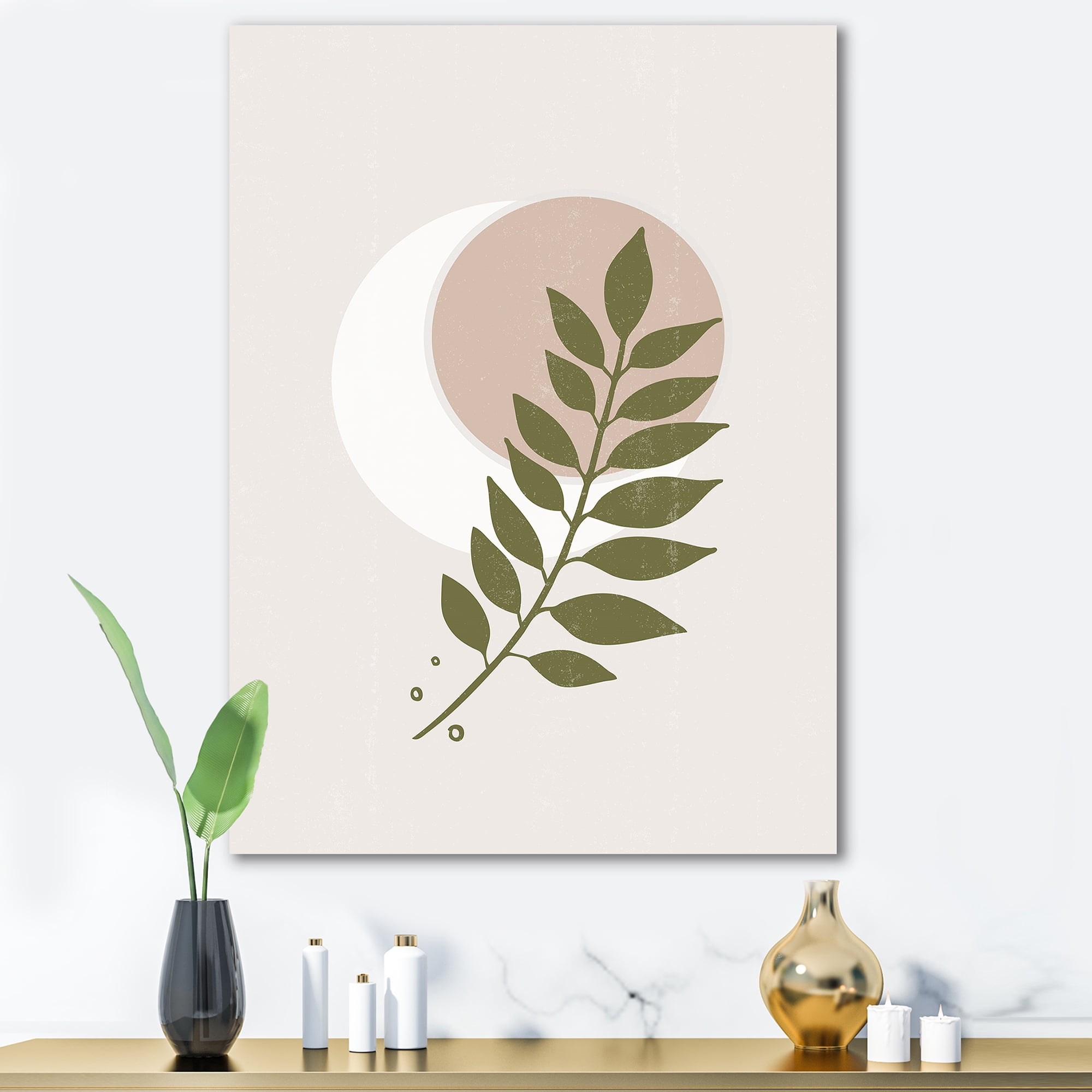 Designart ' Abstract Geometrical Leaf With Moon IV ' Modern Canvas Wall Art Print