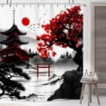 thumbnail image 3 of LIGHTINHOME Japanese Cherry Blossom Shower Curtain 72Wx72H Inches Watercolor Black Red Floral Asian Chinese Mountain Sun Anime Cloth Fabric Waterproof Polyester Bathroom Home Decor Set with Hooks, 3 of 6