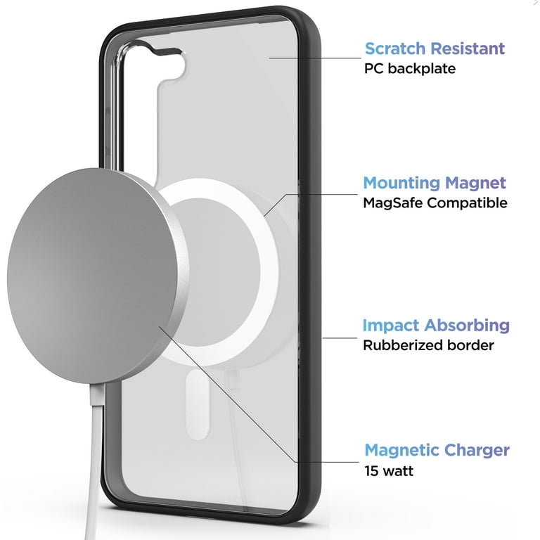  Encased Magnetic Case with Wireless Charger Included - Designed  for Samsung Galaxy S23 - Compatible with MagSafe Accessories (Clear/Black)  : Cell Phones & Accessories