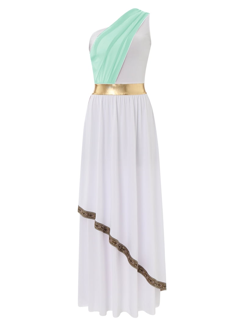 CHICTRY Women Greek Toga Roman Hero Queen Tunic One Shoulder Ruffles Maxi Gown  Dress Mint Green S - Walmart.com