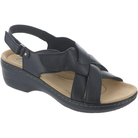 Clarks Women's Merliah Echo Heeled Sandal, Black Leather, 6.5 Wide