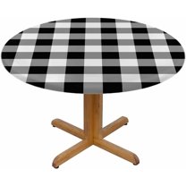 Checkered Round Table Cloth Black White Geometric Square Abstract Rustic Buffalo Plaid Elastic Edged Table Cover Fade and Stain Resistant Table Cloths Easy to Clean Fits Tables 40-44" Diameter