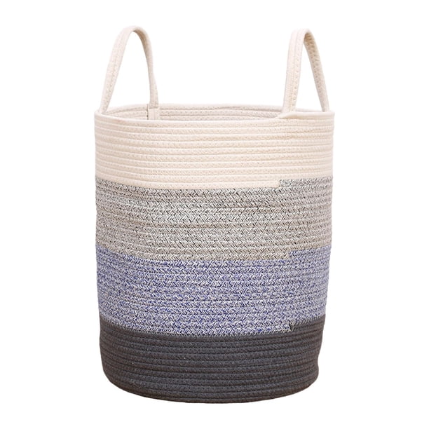Cesta de cuerda de algodón Cesta de juguete con asa Cesta de manta tejida de apertura grande para baño, sala de juegos, , dormitorio, 4 colores