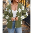 thumbnail image 5 of Women'S Floral Print Cardigan Long Sleeve Open Front Button Down V Neck Knitted Sweaters Green M, 5 of 7