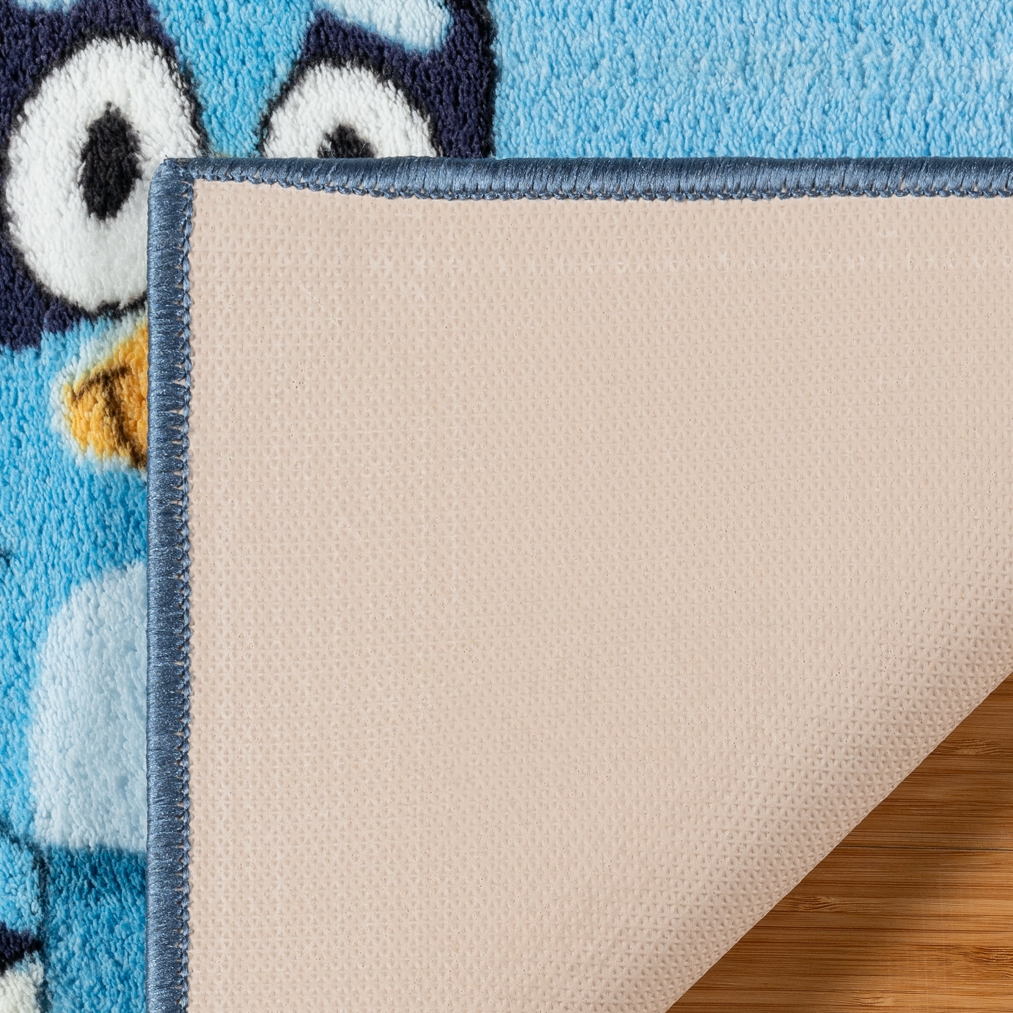 BBC Bluey Family Stripe Blue White Multi Polyester Easy-Care Printed Youth Indoor Area Rug, 32x46