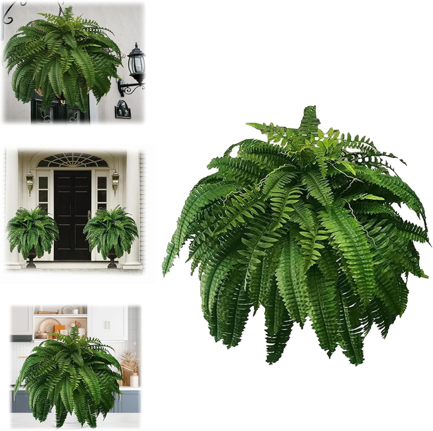 UV Resistant Lifelike Artificial Boston Fern - 2025 New Faux Boston Ferns Outdoor Planter Large, Artificial Plants for Outdoor, Artificial Ferns for Outdoors Planter (1, 88-leaf Boston Fern)