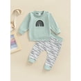 thumbnail image 2 of Baby Boy Long Sleeve Tops + Pants 2 Piece Outfits Set Rainbow Stripe Print Round Neck Casual Clothes Sets, 2 of 9
