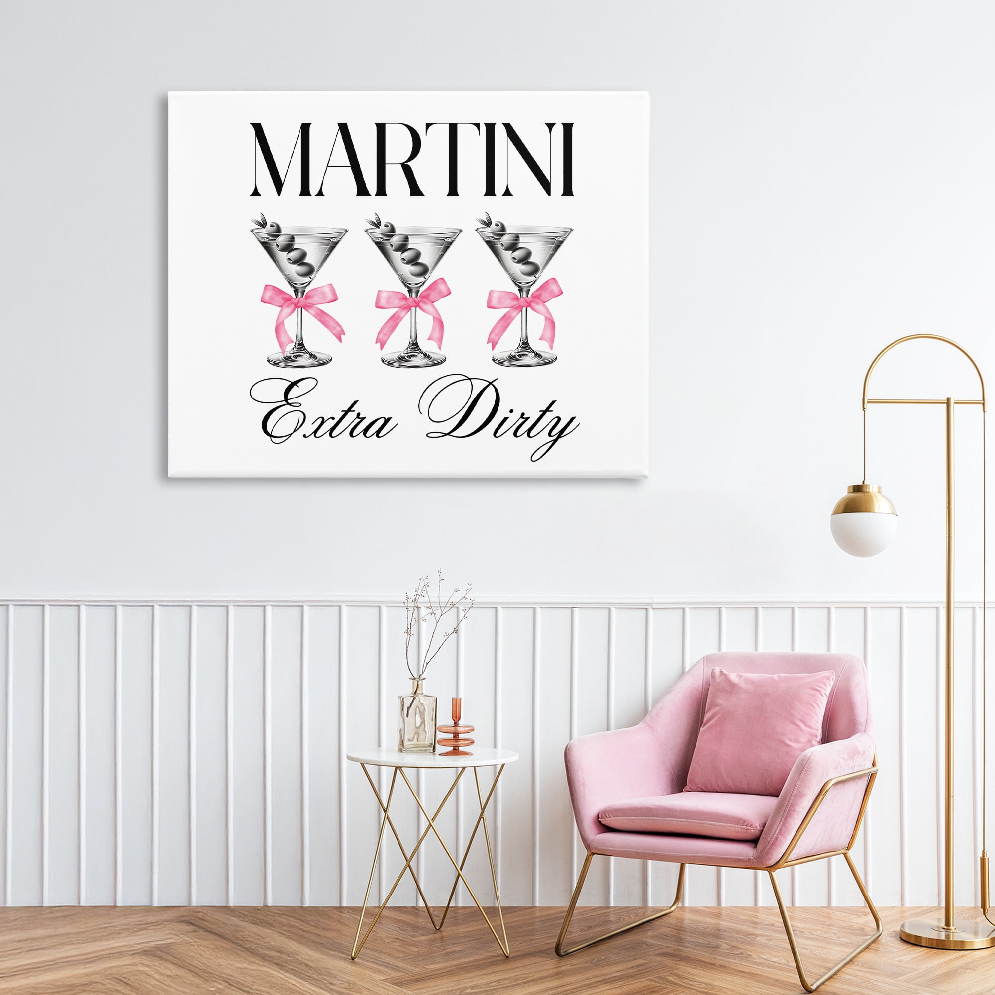 Stupell Industries Pink Ribbon Martini Trio Canvas Wall Art, design by Lettered and Lined