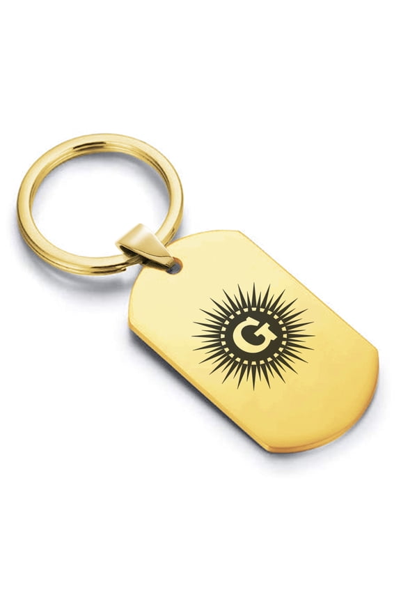Stainless Steel Masonic Letter G Symbol Dog Tag Keychain Circle Ring