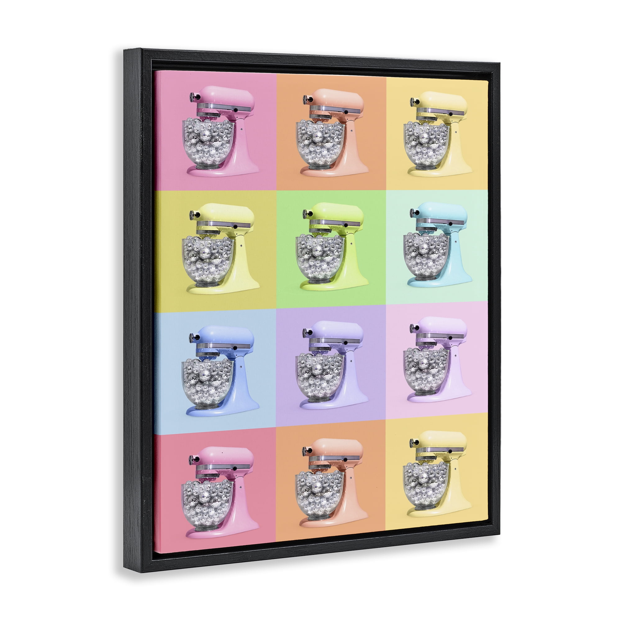 Stupell Industries Disco Ball Kitchen Mixer Collage Black Framed Floater Canvas Wall Art, design by LISH Creative