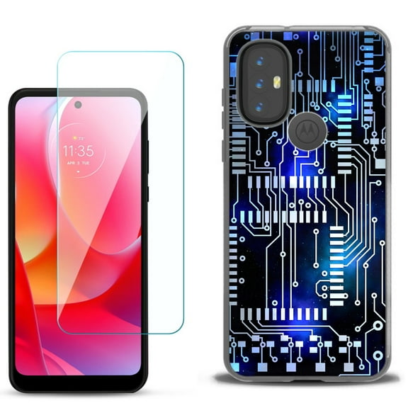 Slim-Fit Gel TPU Phone Case for Motorola Moto G Power 2022, with Tempered Glass Screen Protector, by OneToughShield ® - Cosmos Circuit