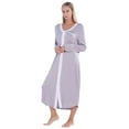 thumbnail image 2 of Xmarks Zipper Front Robes Long Sleeve Housecoat Long Housedress Loose Bathrobes with Chest Pockets, 2 of 6