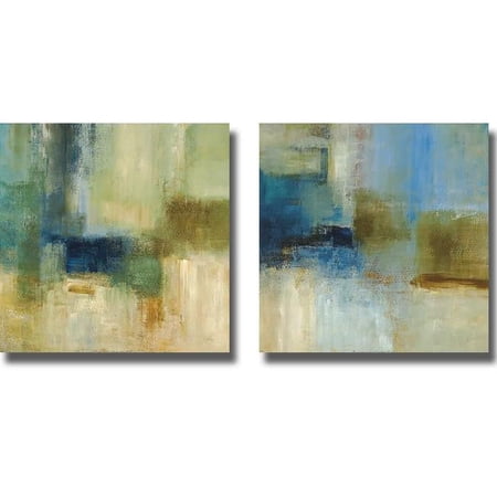Artistic Home Gallery 3535546S Green Abstract And Blue Abstract By Simon Addyman 2 Piece Oversize Premium Stretched Canvas Wall Art Set