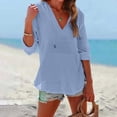 thumbnail image 2 of GZWYHT Linen Hoodie Women Hooded Beach Cover up Gauze Coverups for Women Beach Shirts for Women Sun Cover up for Women Beach Jacket for Women Blue XL, 2 of 7