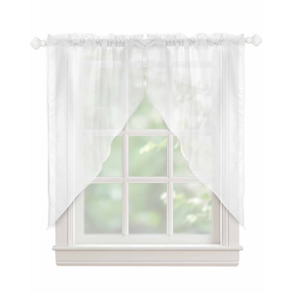 Pure White Swag Valances for Windows, Simple Solid Color Rod Pocket Sheer Valances for Large Windows, Swag Toppers Light Filtering for Kitchen Living Room 2 Panels 36''x63''