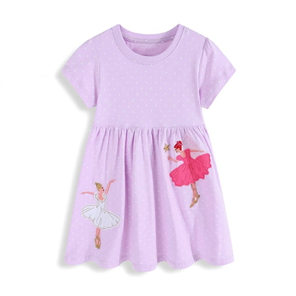 Rimyaw Toddler Girls Princess Dress, Short Sleeve A-Line Summer Sundress, Soft Casual Purple Dress, Size 4T