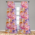 thumbnail image 4 of Ambesonne Floral Fun Curtains, Ebru Flowers Art Print, Pair of 28"x63", Pink Mustard Dark Violet, 4 of 5