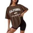 thumbnail image 1 of Camiseta holgada de manga corta y cuello redondo con estampado informal para mujer, 1 of 4