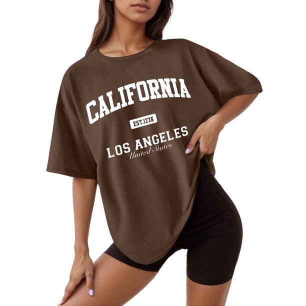 Camiseta holgada de manga corta y cuello redondo con estampado informal para mujer