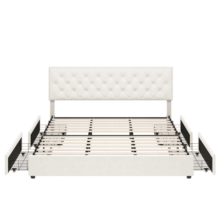 Homfa King Size Bed with 4 Storage Drawers, Velvet