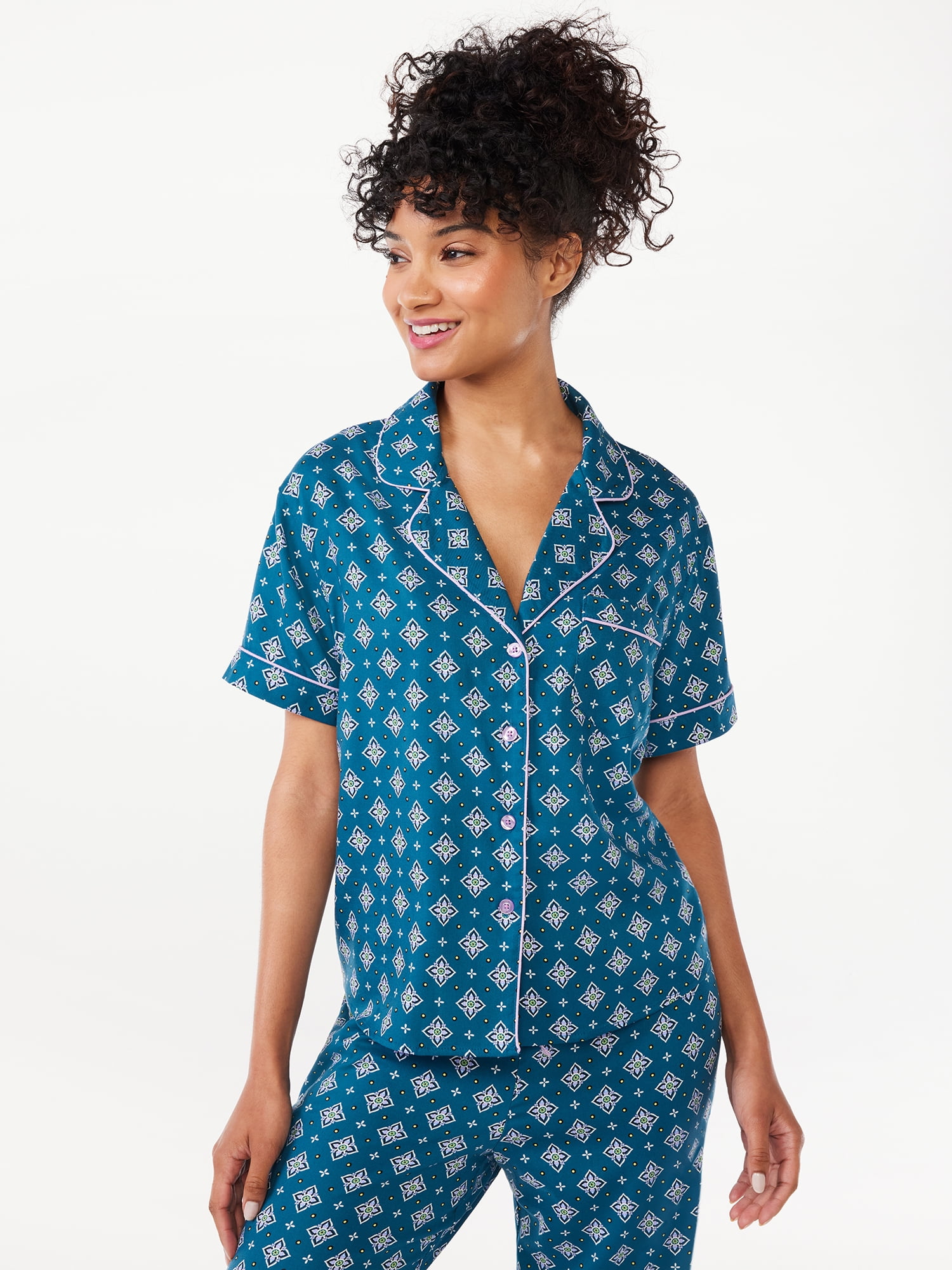 Joyspun Women's Woven Notch Collar Pajama Top, Sizes S to 3X - Walmart.com