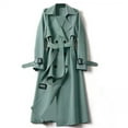 thumbnail image 3 of Trench Coat Women Double Breasted Windproof Classic Lapel Belted Long Outerwear Overcoat with Belt Green, S, 3 of 3