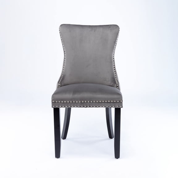 Gearwell Dining Chair Set, Set of 2 Beige Upholstered Wingback Side Chairs with Backstitching, Nailhead Trim and Solid Wood Legs for Kitchen and Dining Room