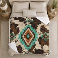 thumbnail image 4 of Turquoise Stepped Diamonds Over Mottled spotted cattle pattern Spots, Soft Flannel Blanket with Rustic Southwestern Geometry Print, Housewarming Gift and Home Decor for Bedroom and Living Room, 4 of 7